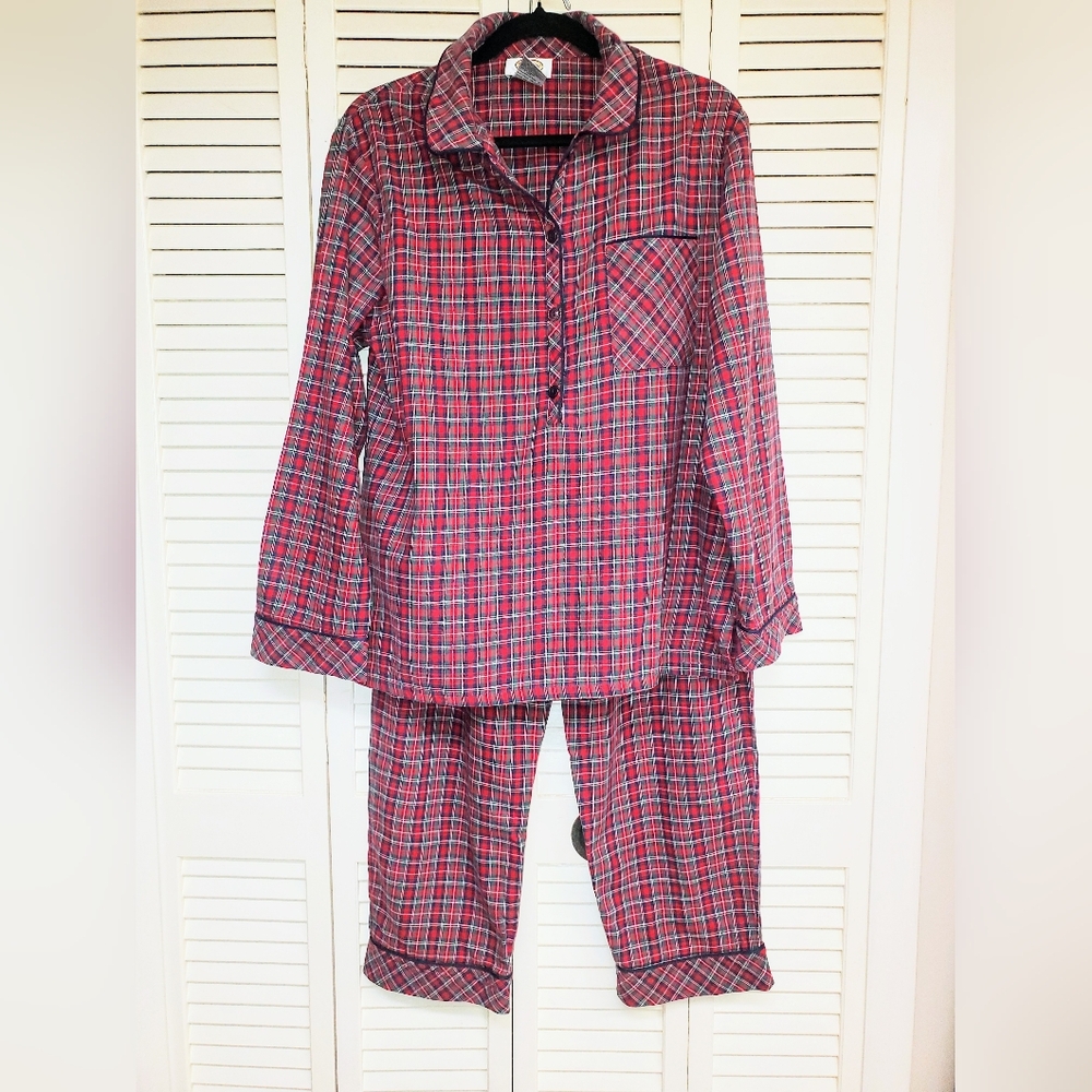 Talbots 100% Cotton Cozy Red Plaid Women's Pajamas Size Large